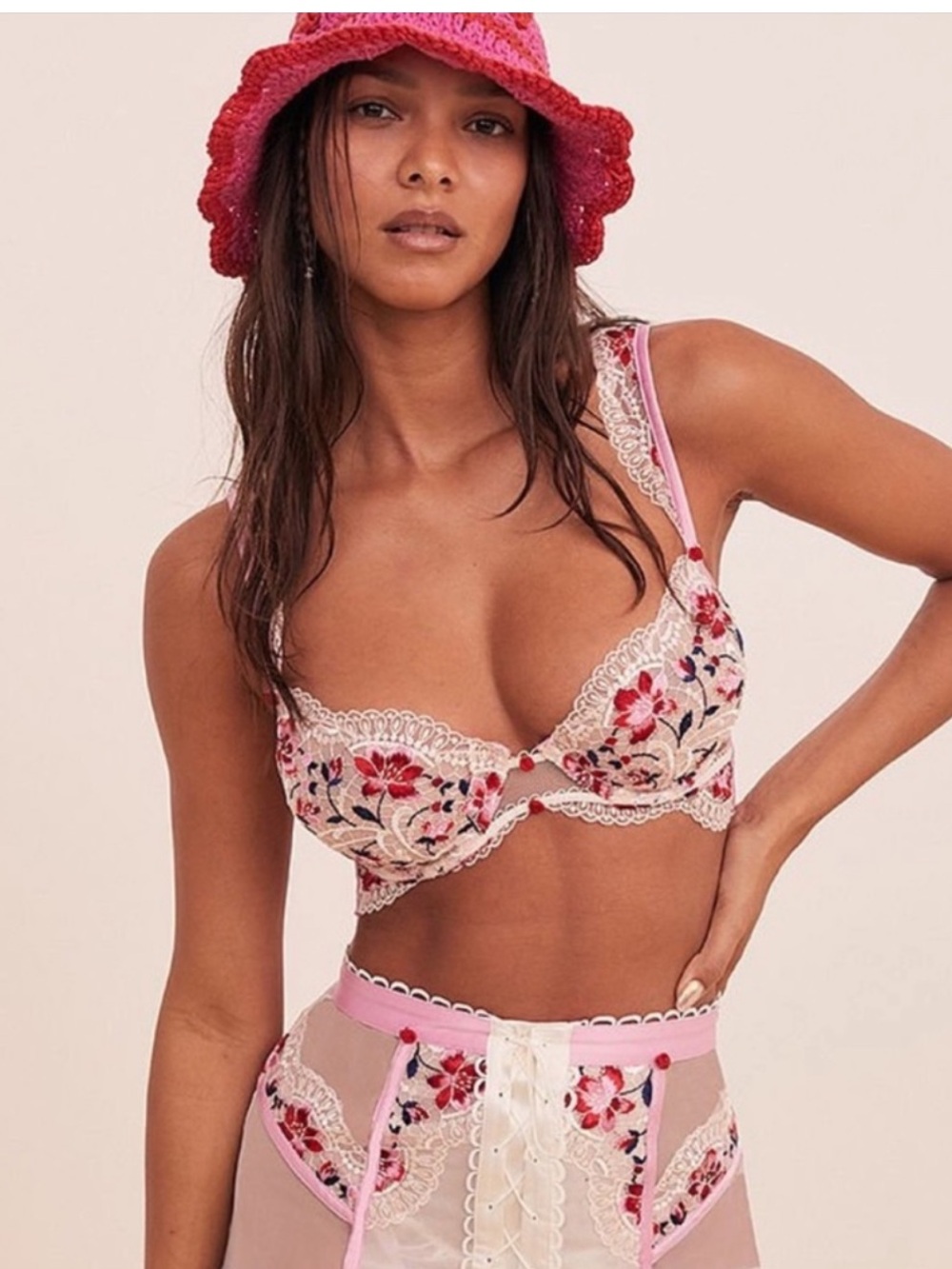 For Love And Lemons Festival Rose Underwire Bra Ivory XS NEW